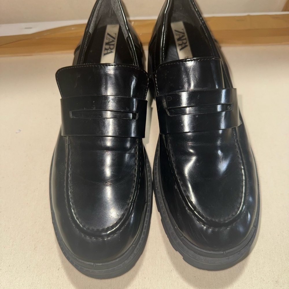 Zara Black Moccasins with Chunky Platform Sole